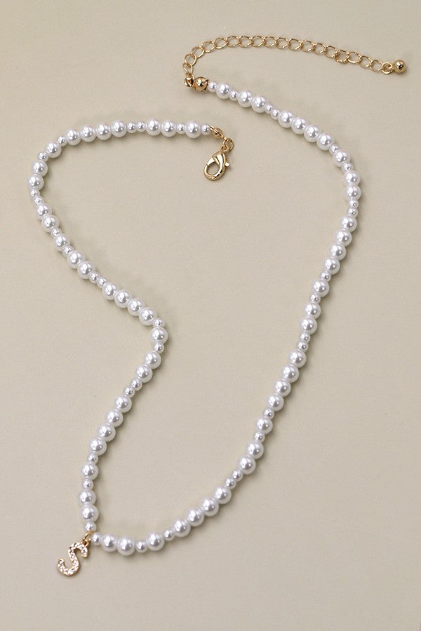 PEARL RHINESTONE INITIA NECKLACE