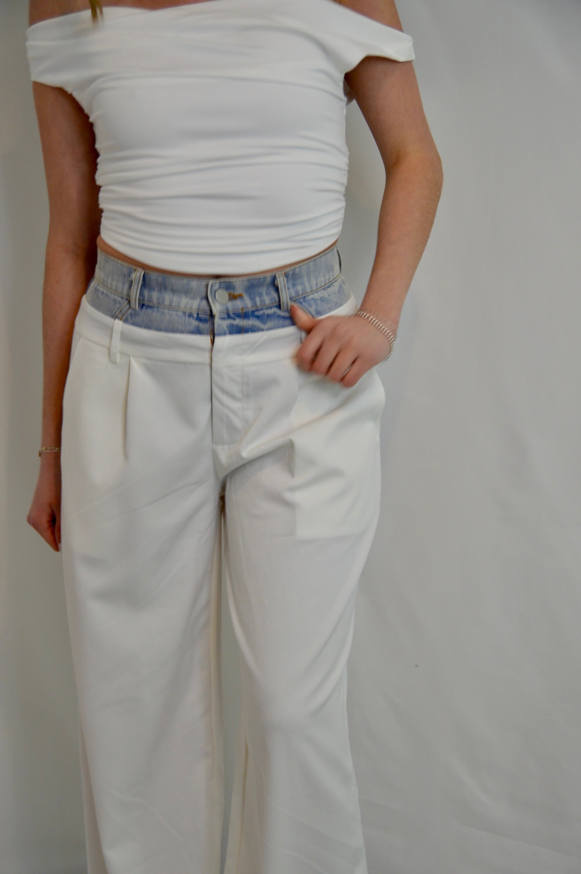 DENIM WAISTBAND WIDE LEG PANT