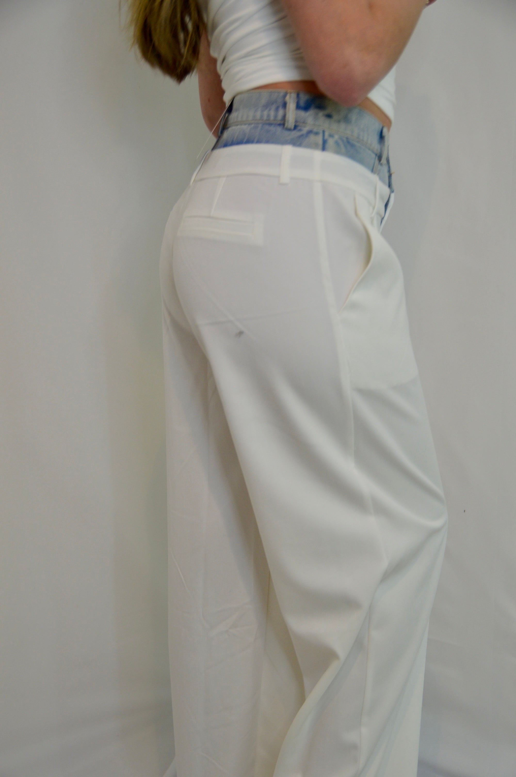 DENIM WAISTBAND WIDE LEG PANT