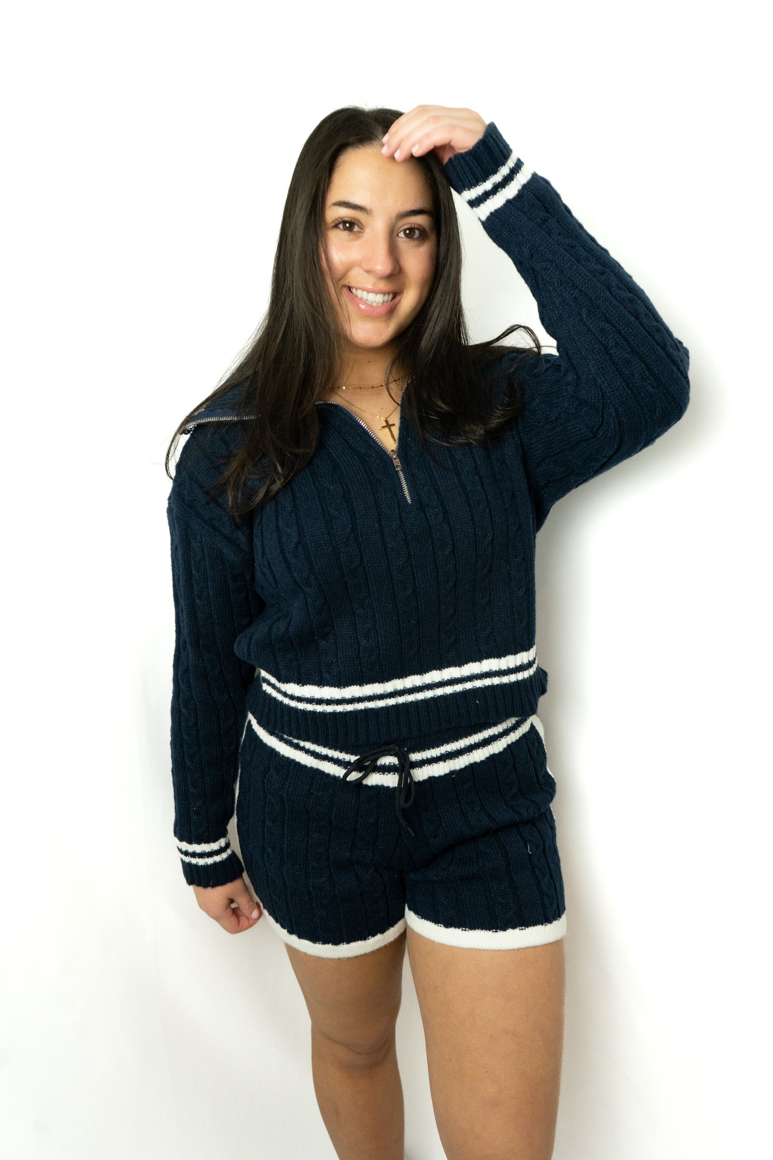 CABLE KNIT SET ZIP UP