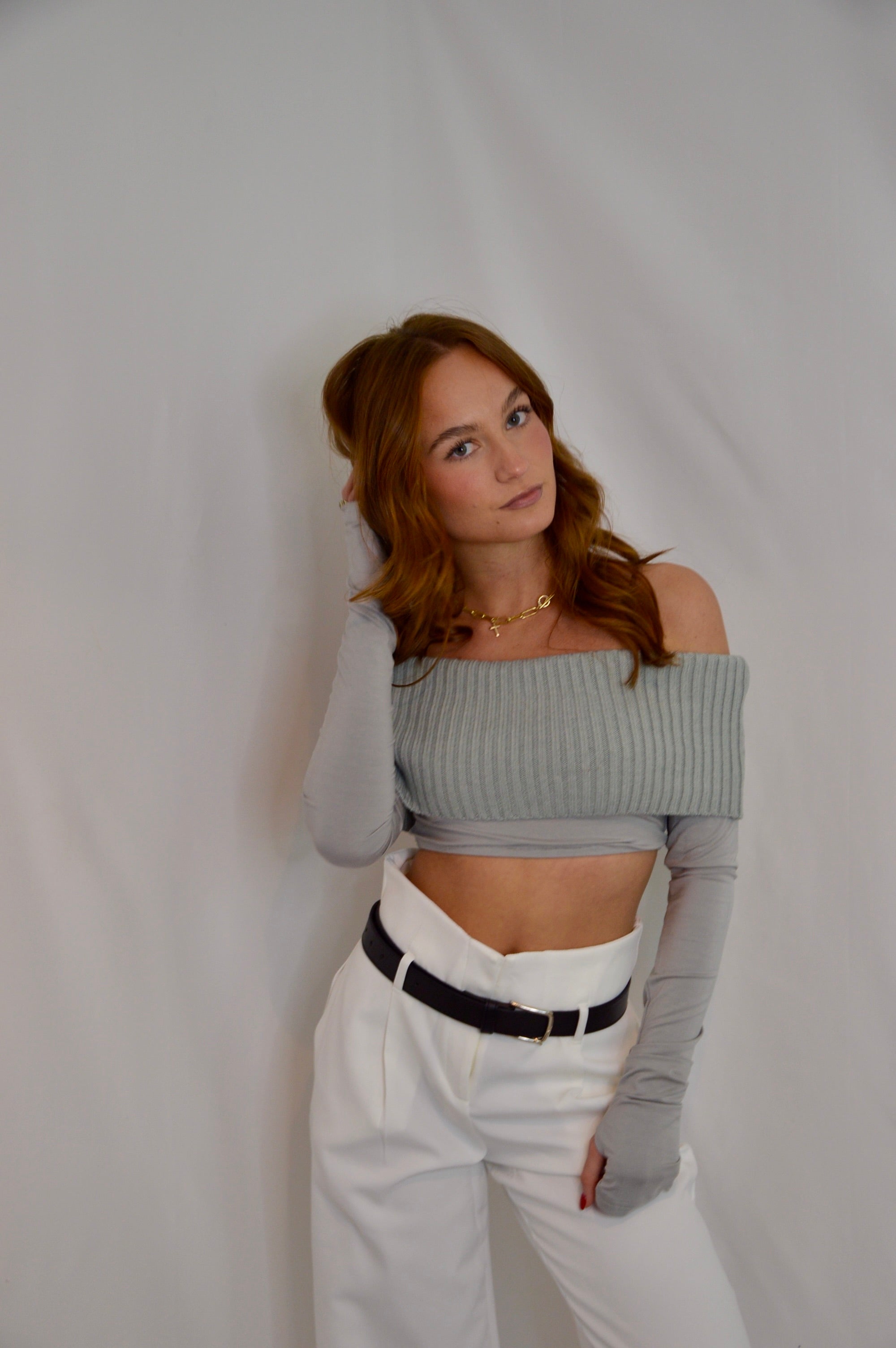 KNIT FOLDOVER CROPPED TOP